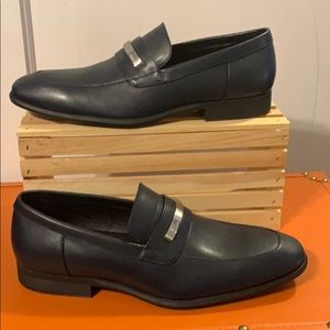 navy blue and gold mens loafers